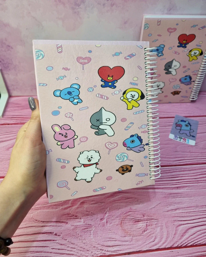 دفتر نقطهای بولت ژورنال A5 گرماژ ۱۰۰ طرح BTS bt21 (بیتیاس) | جلد سخت فنر روکشدار | رنگی بانو