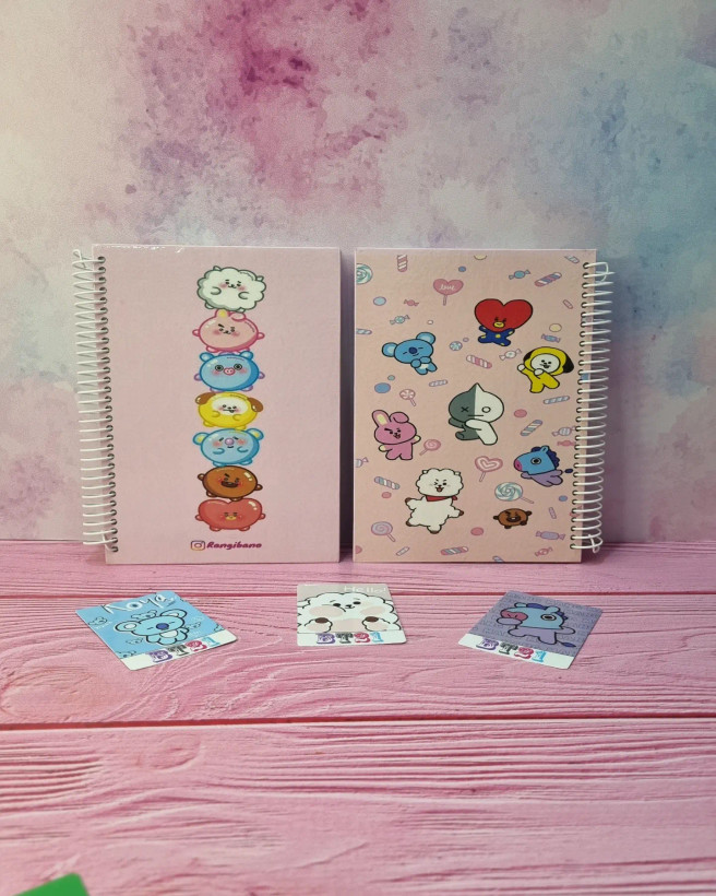 دفتر نقطهای بولت ژورنال A5 گرماژ ۱۰۰ طرح BTS bt21 (بیتیاس) | جلد سخت فنر روکشدار | رنگی بانو