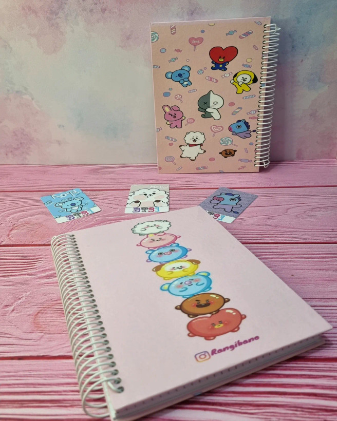 دفتر نقطهای بولت ژورنال A5 گرماژ ۱۰۰ طرح BTS bt21 (بیتیاس) | جلد سخت فنر روکشدار | رنگی بانو